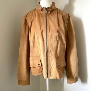 Vintage Eddie Bauer Tan Suede Genuine Leather Moto Jacket Size Extra Large